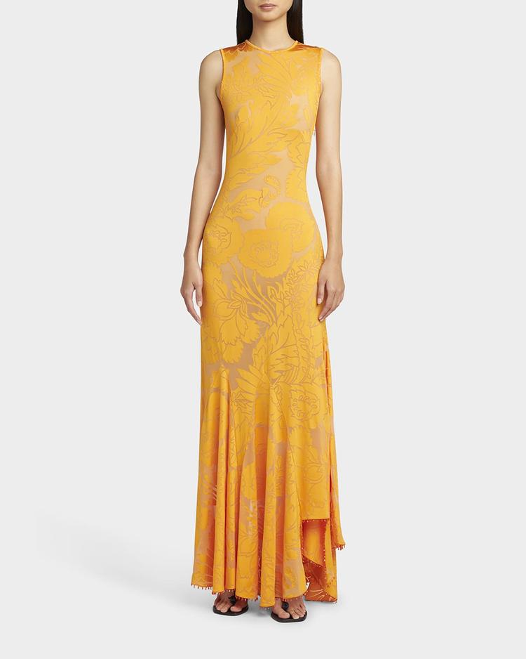 floral burnout backless stretch jersey dress