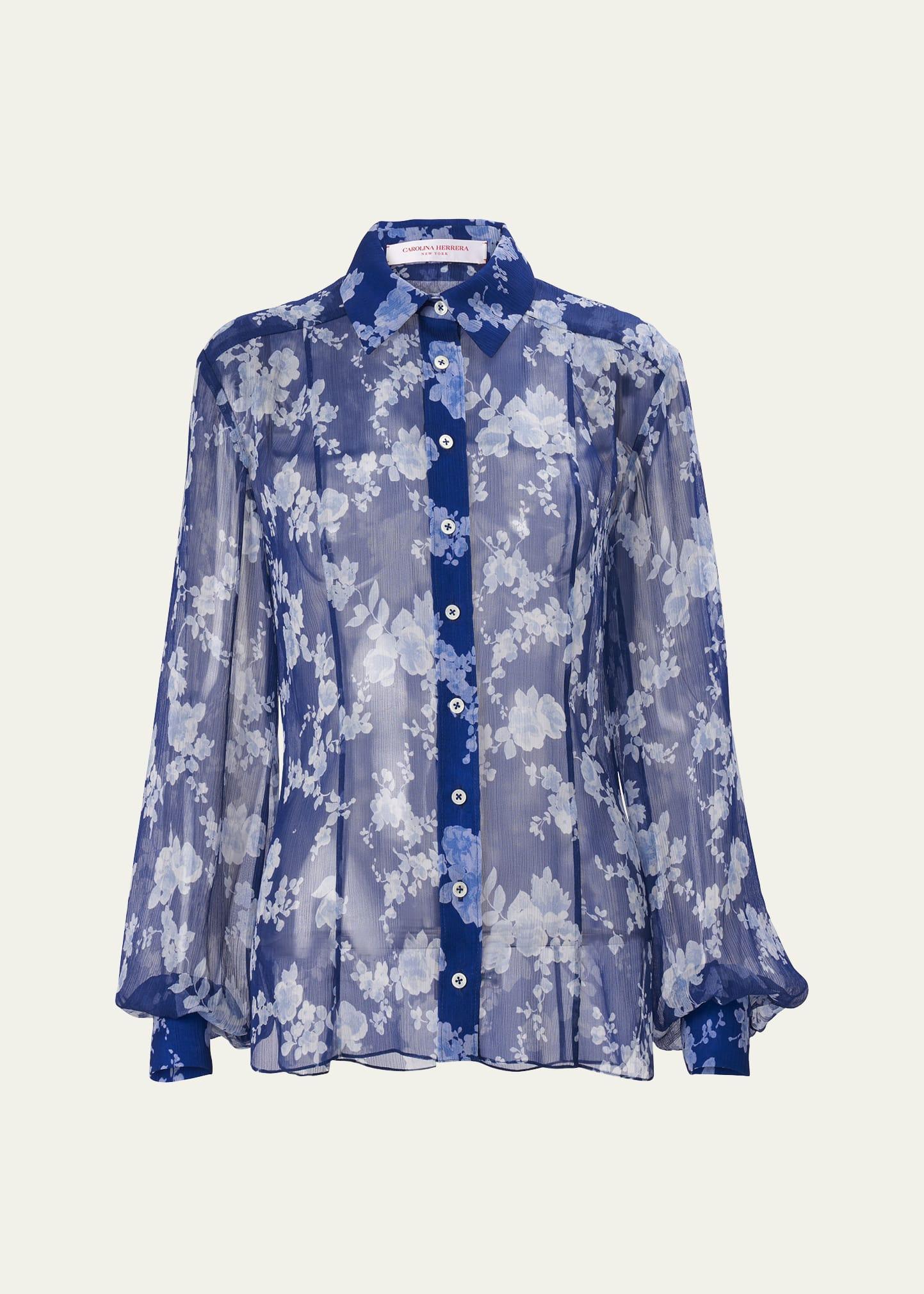 floral button down chiffon blouse