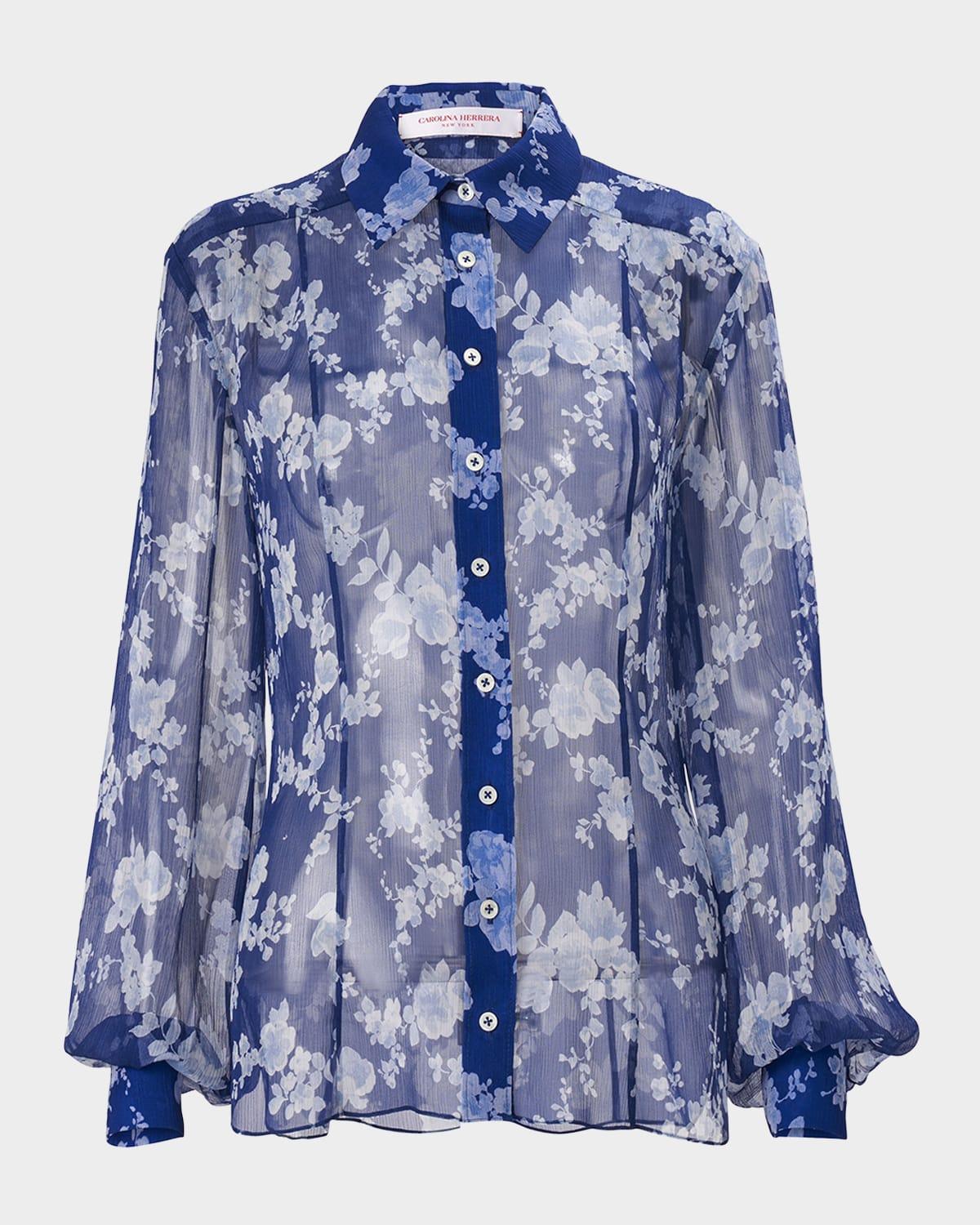 floral button down chiffon blouse