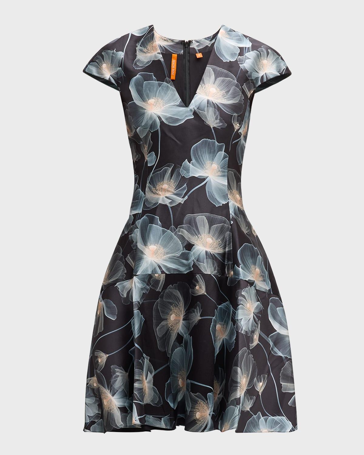 floral cap-sleeve flounce dress