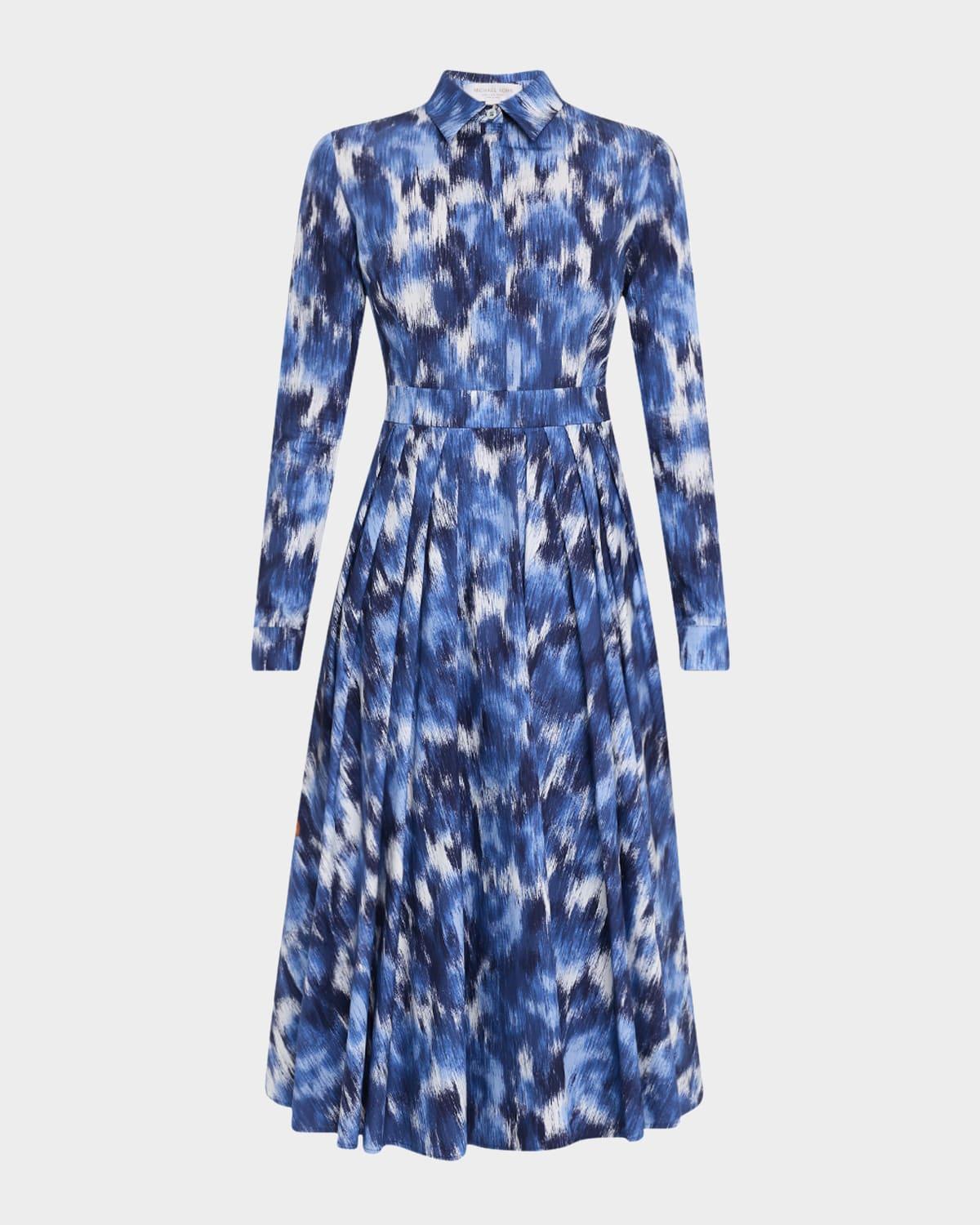 floral chine poplin pleated midi shirtdress