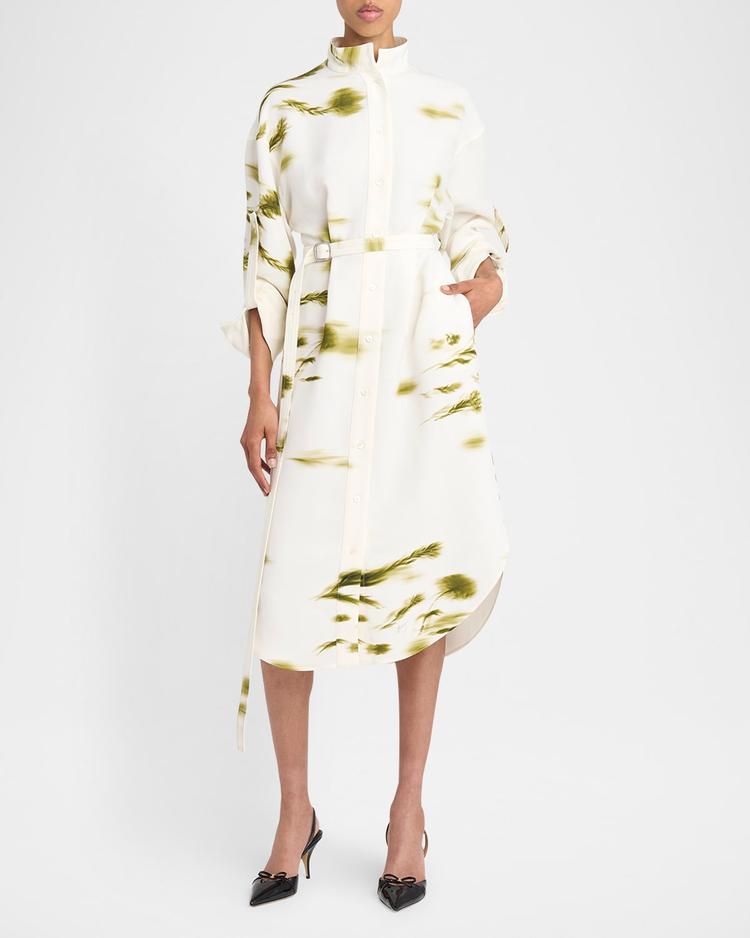 floral crepe belted shirtdress
