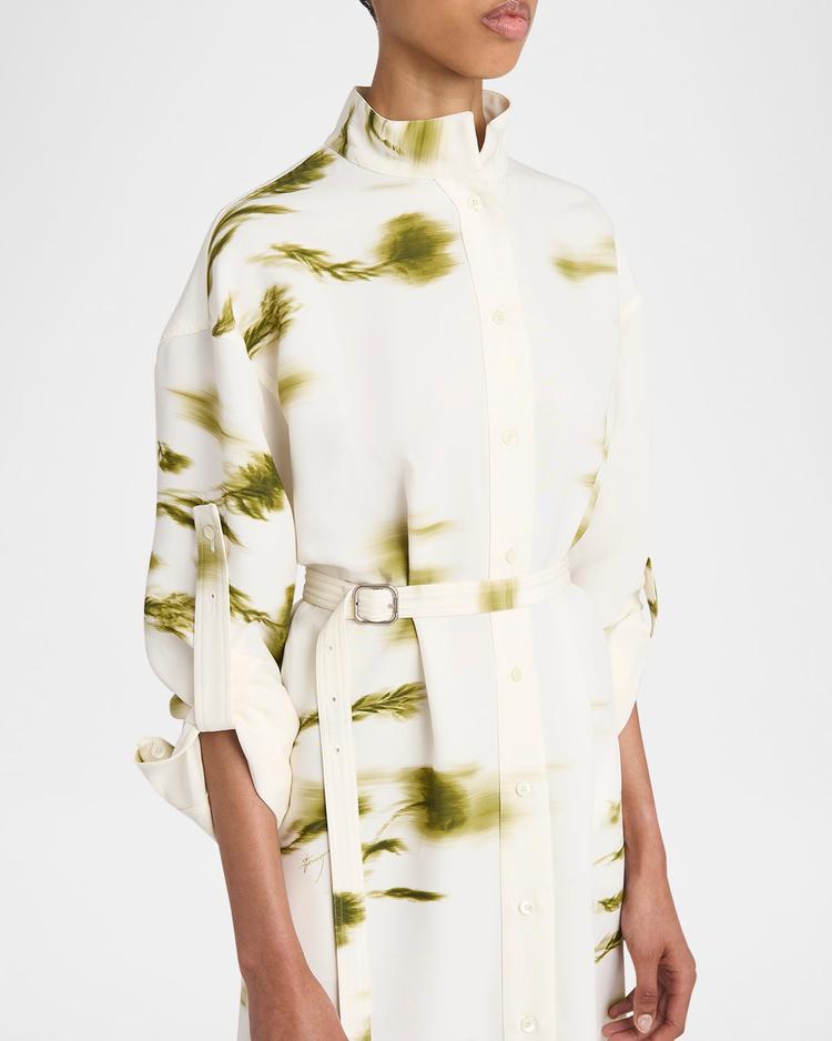 floral crepe belted shirtdress
