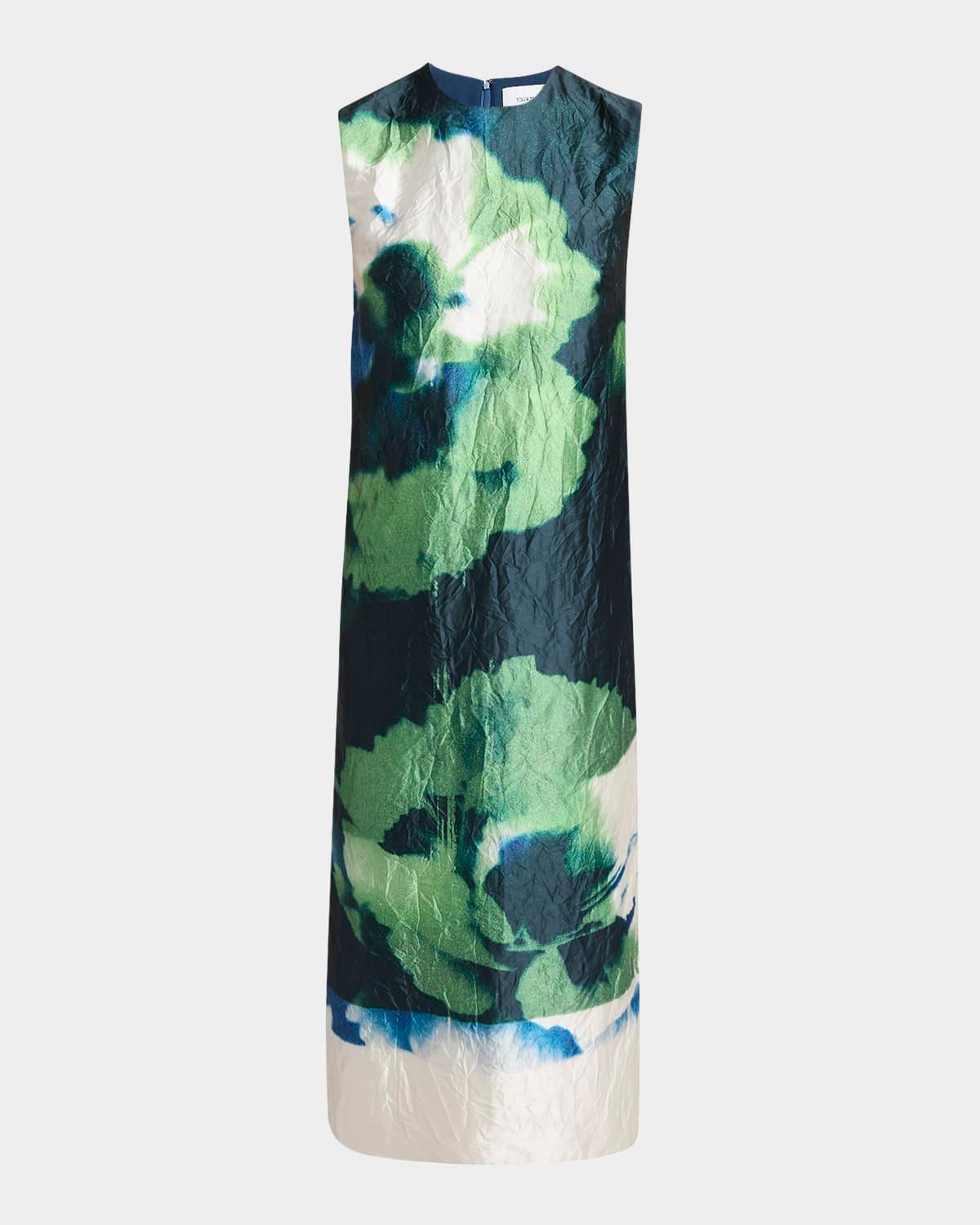floral crinkle effect pencil midi dress
