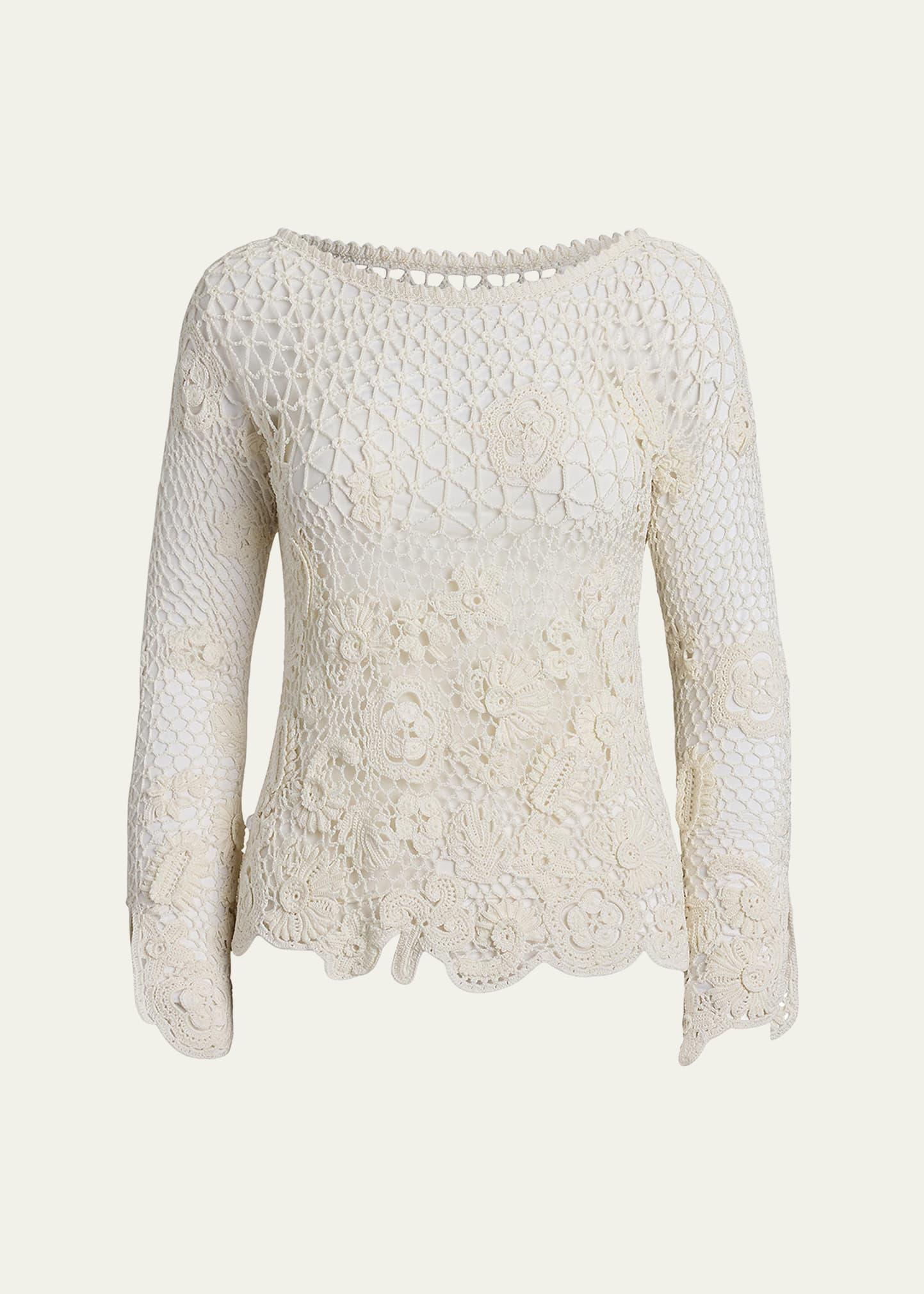 floral crochet dolman-sleeve sweater