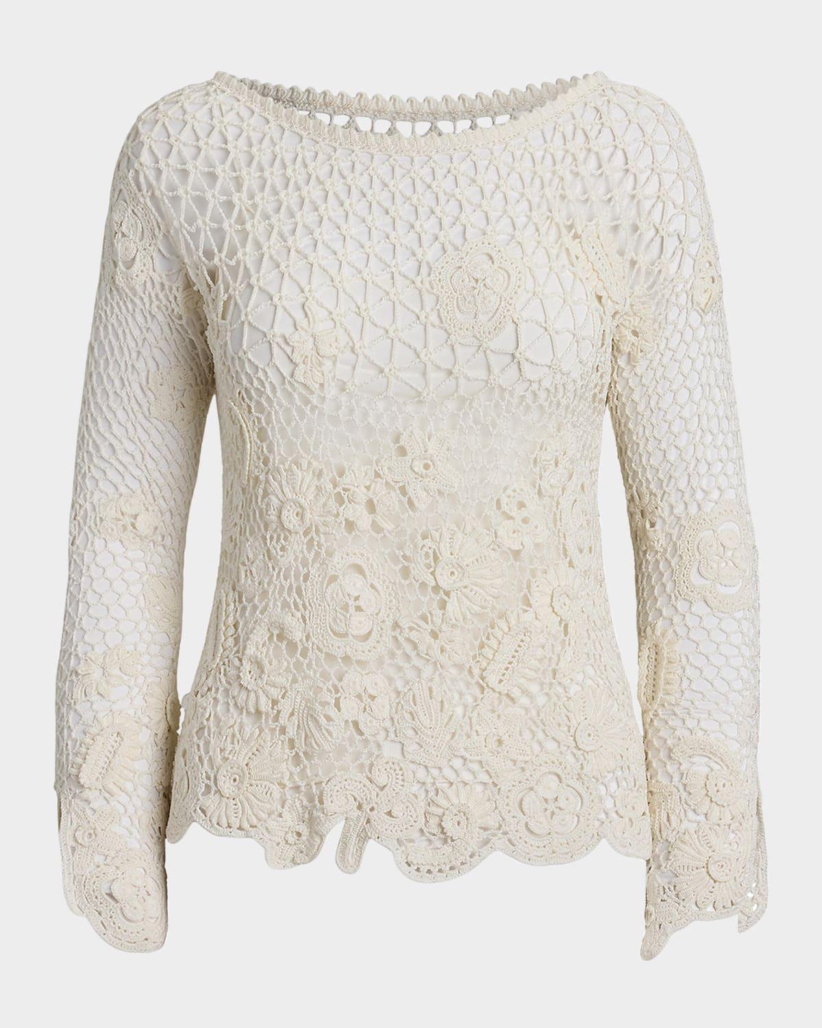floral crochet dolman-sleeve sweater