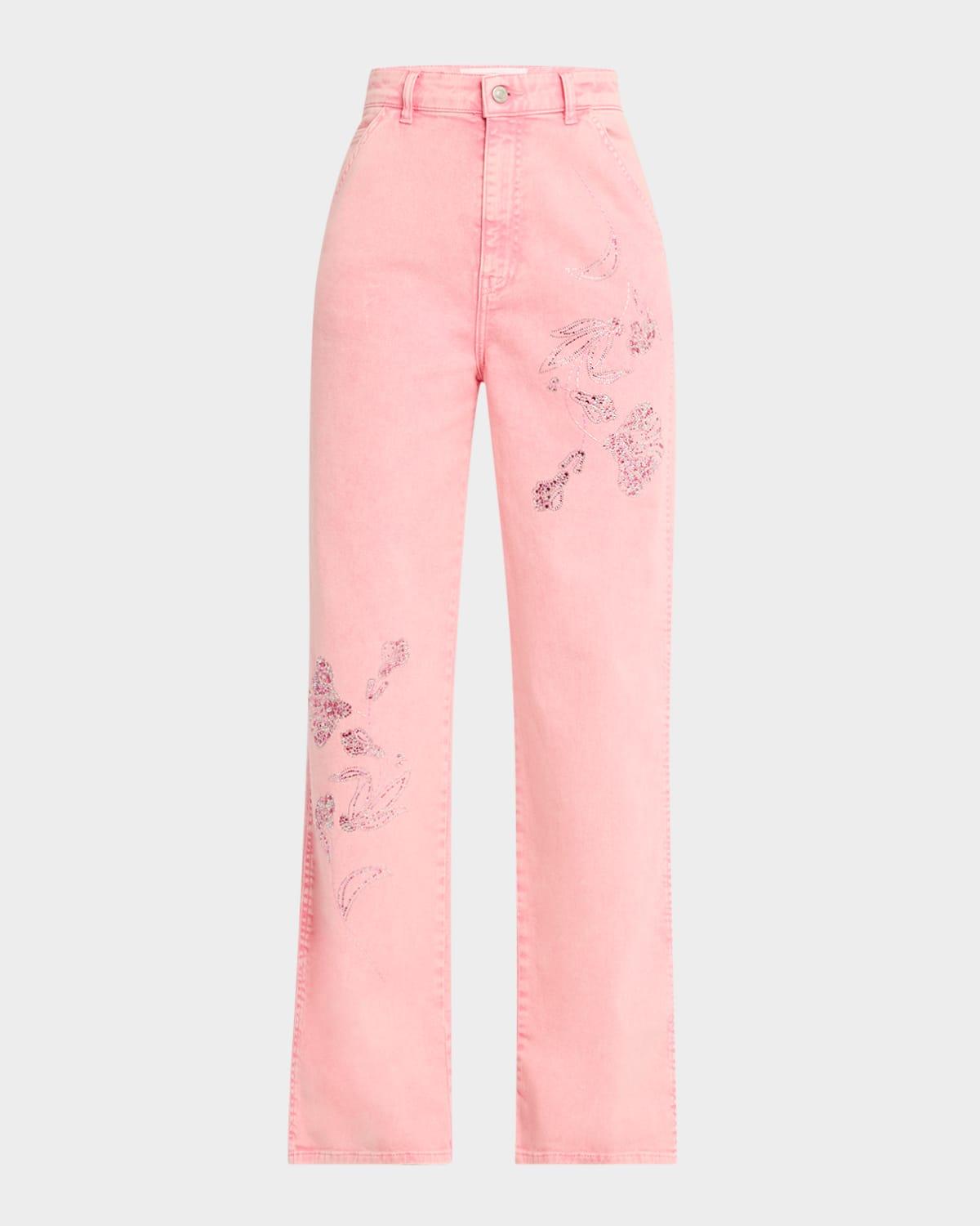 floral crystal high-rise jeans