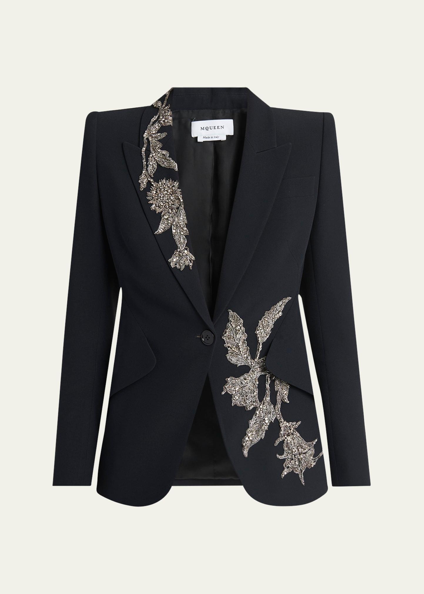 floral crystal one-button crepe blazer
