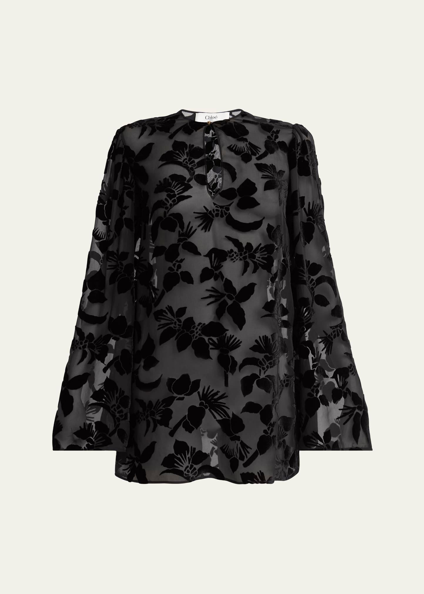 floral dévoré velvet puff-sleeve mini dress