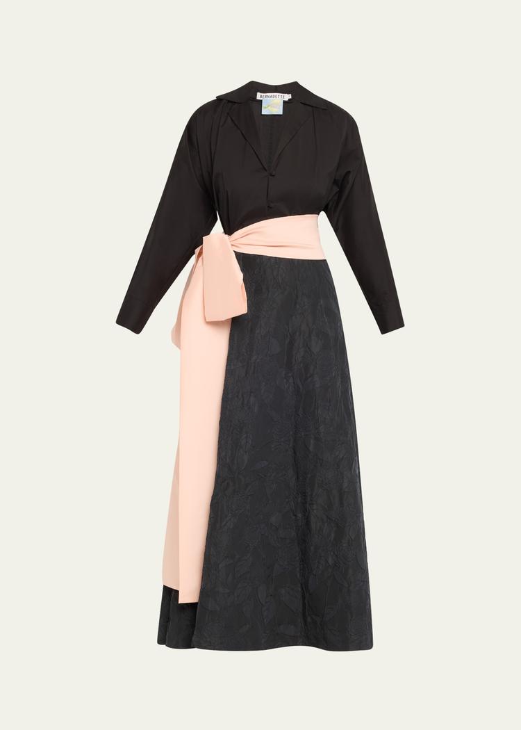 floral embossed wrap dress with bow