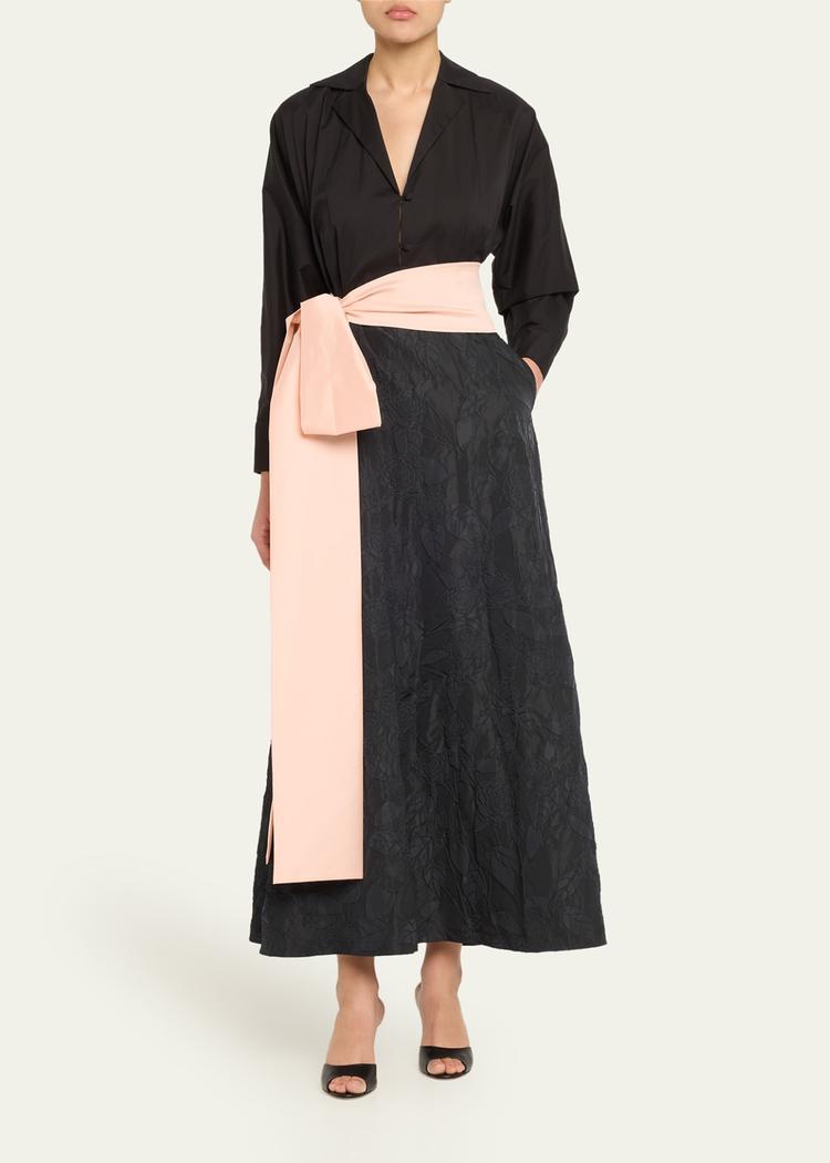 floral embossed wrap dress with bow