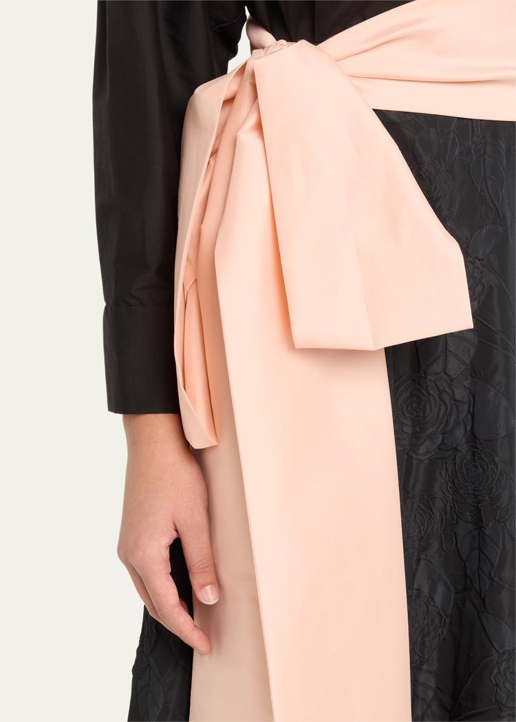 floral embossed wrap dress with bow
