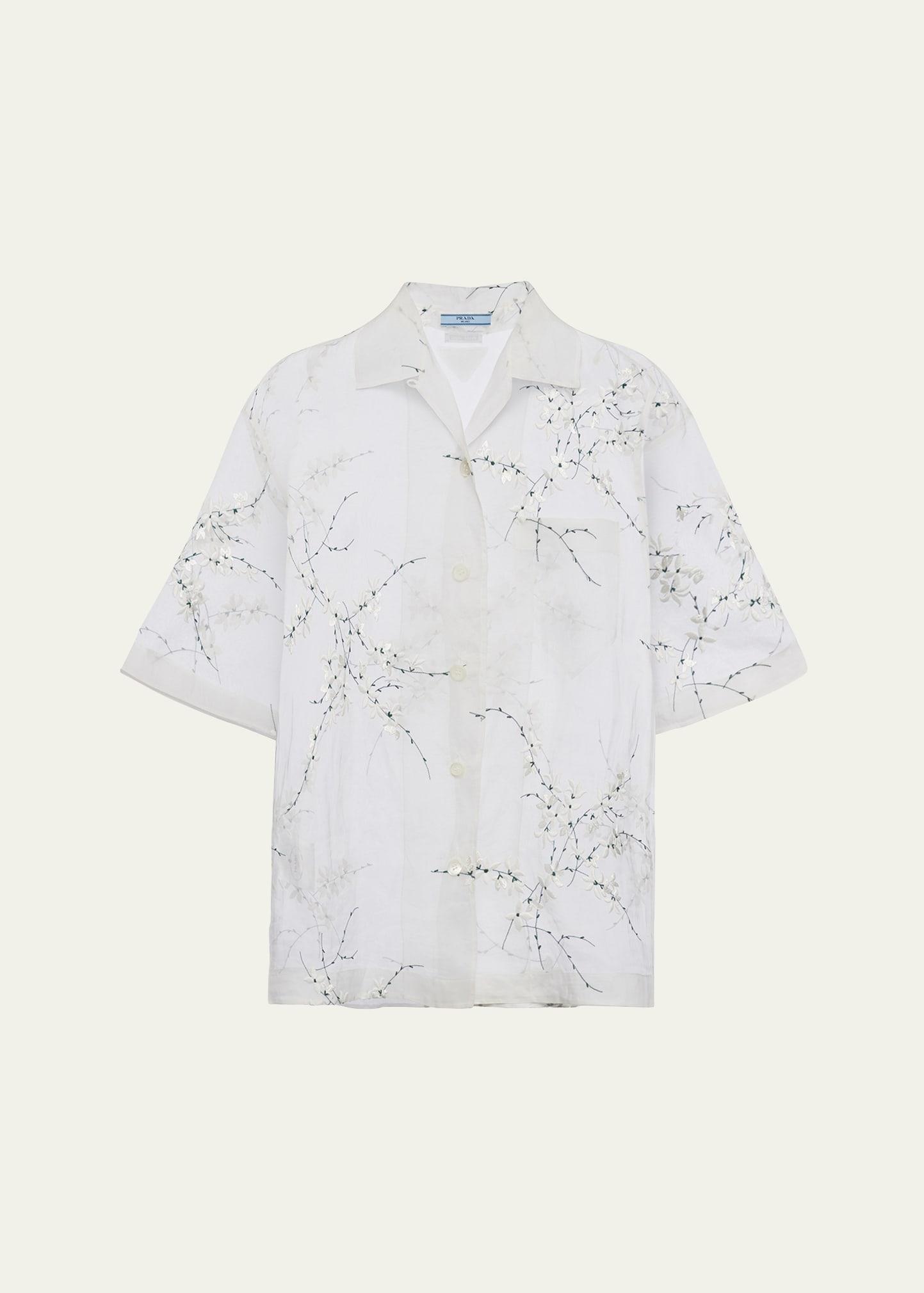 floral embroidered button down shirt