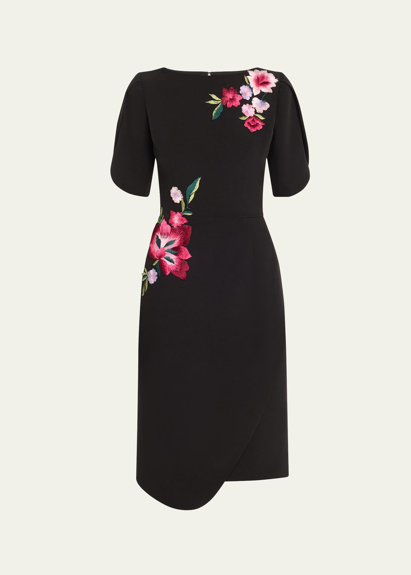 floral-embroidered crepe dress