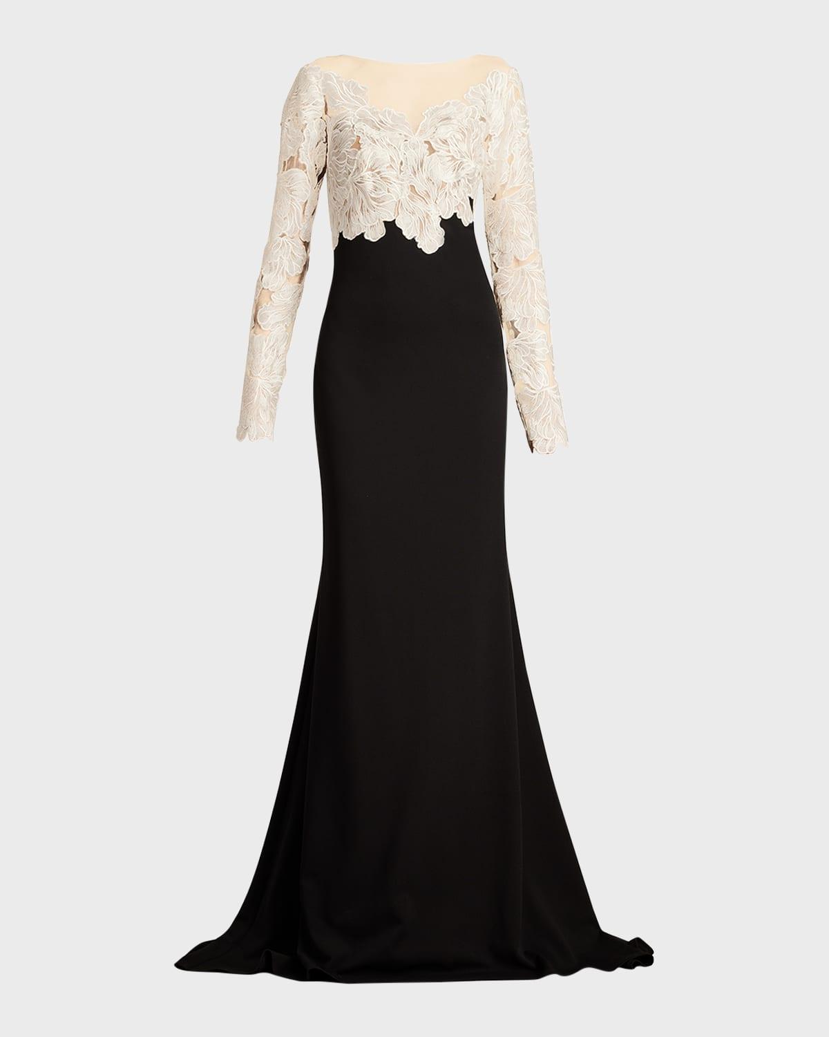 floral-embroidered crepe trumpet gown