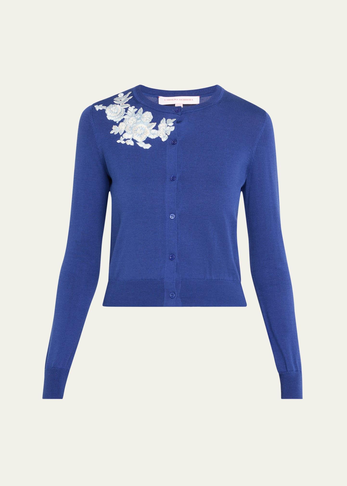 floral embroidered crewneck cardigan