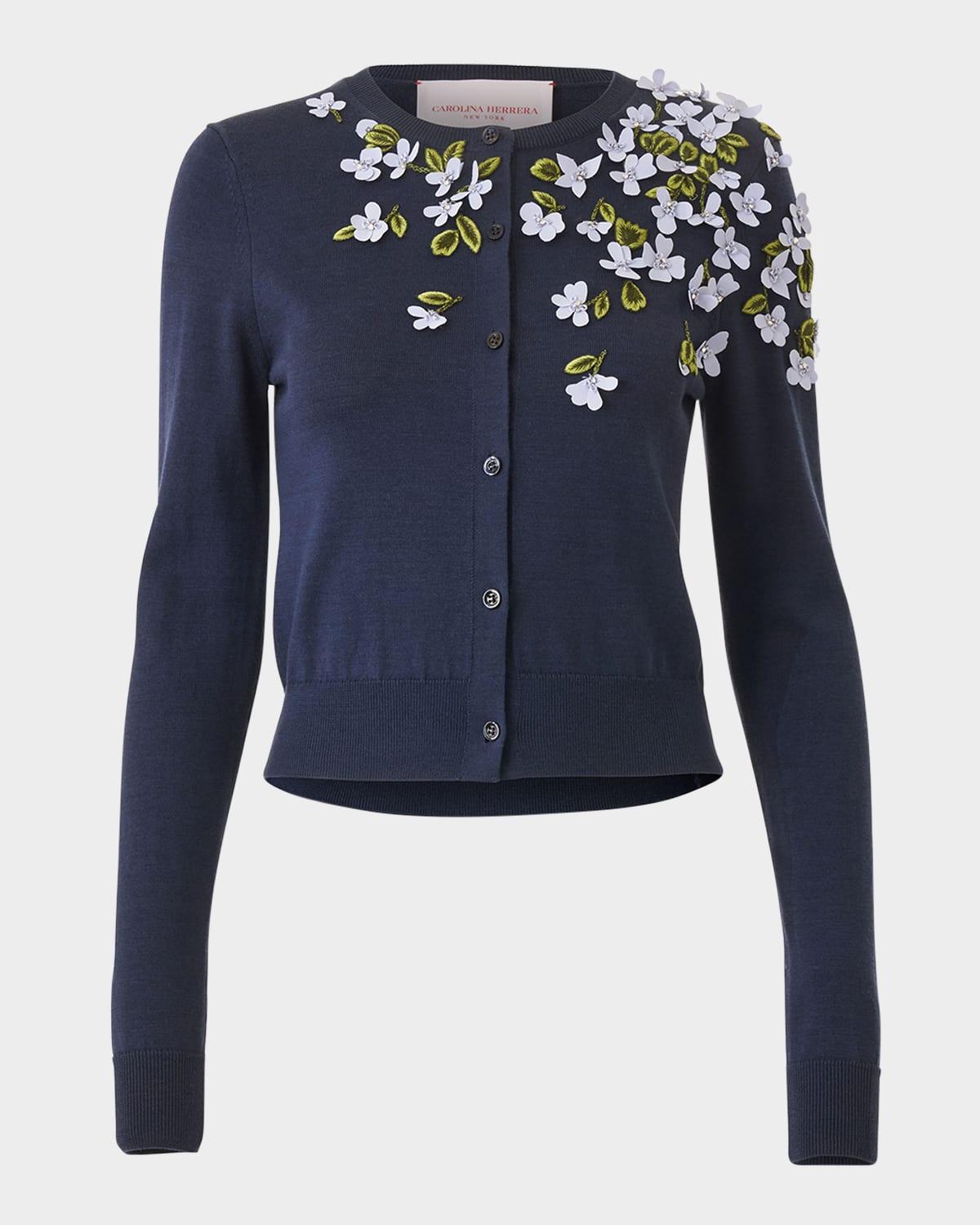 floral embroidered crewneck cardigan