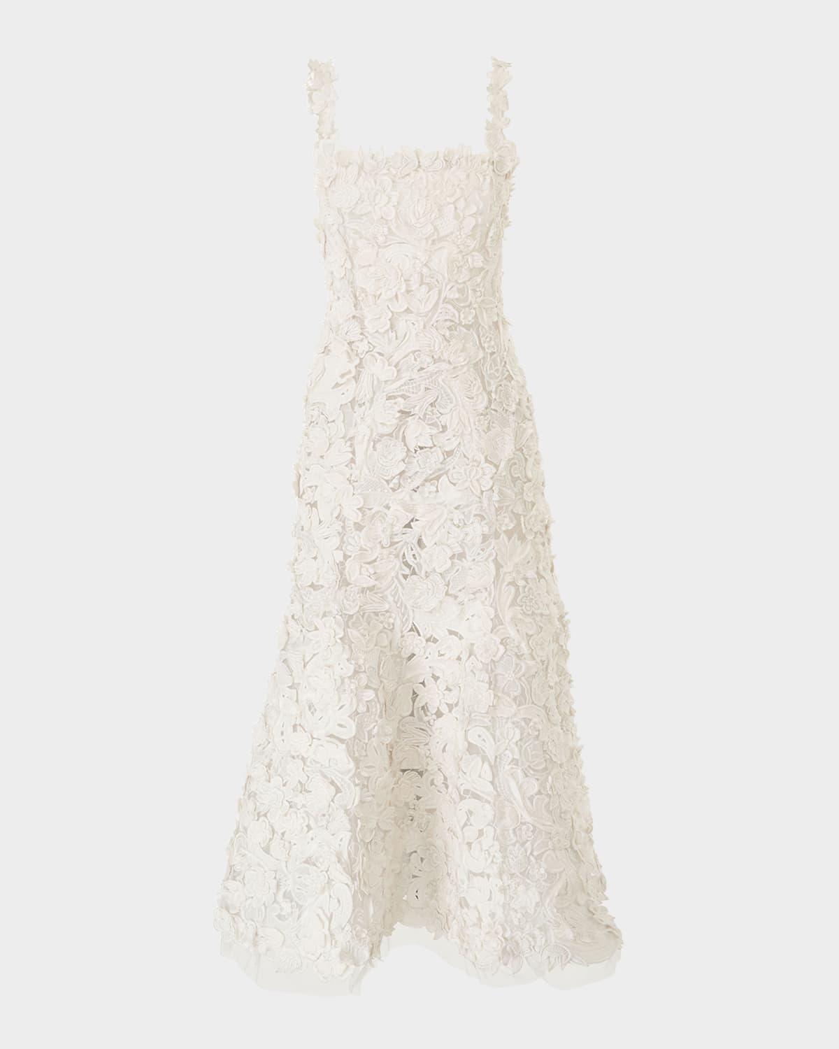 floral embroidered lace sleeveless trumpet midi dress