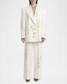 floral embroidered loose wool pants
