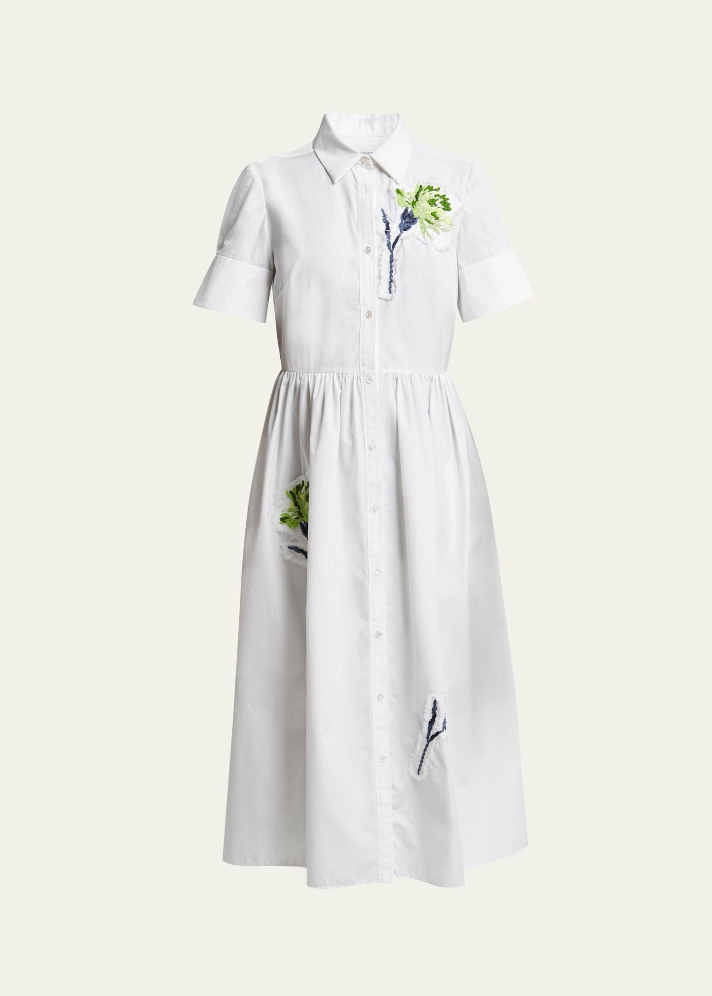 floral embroidered midi shirtdress