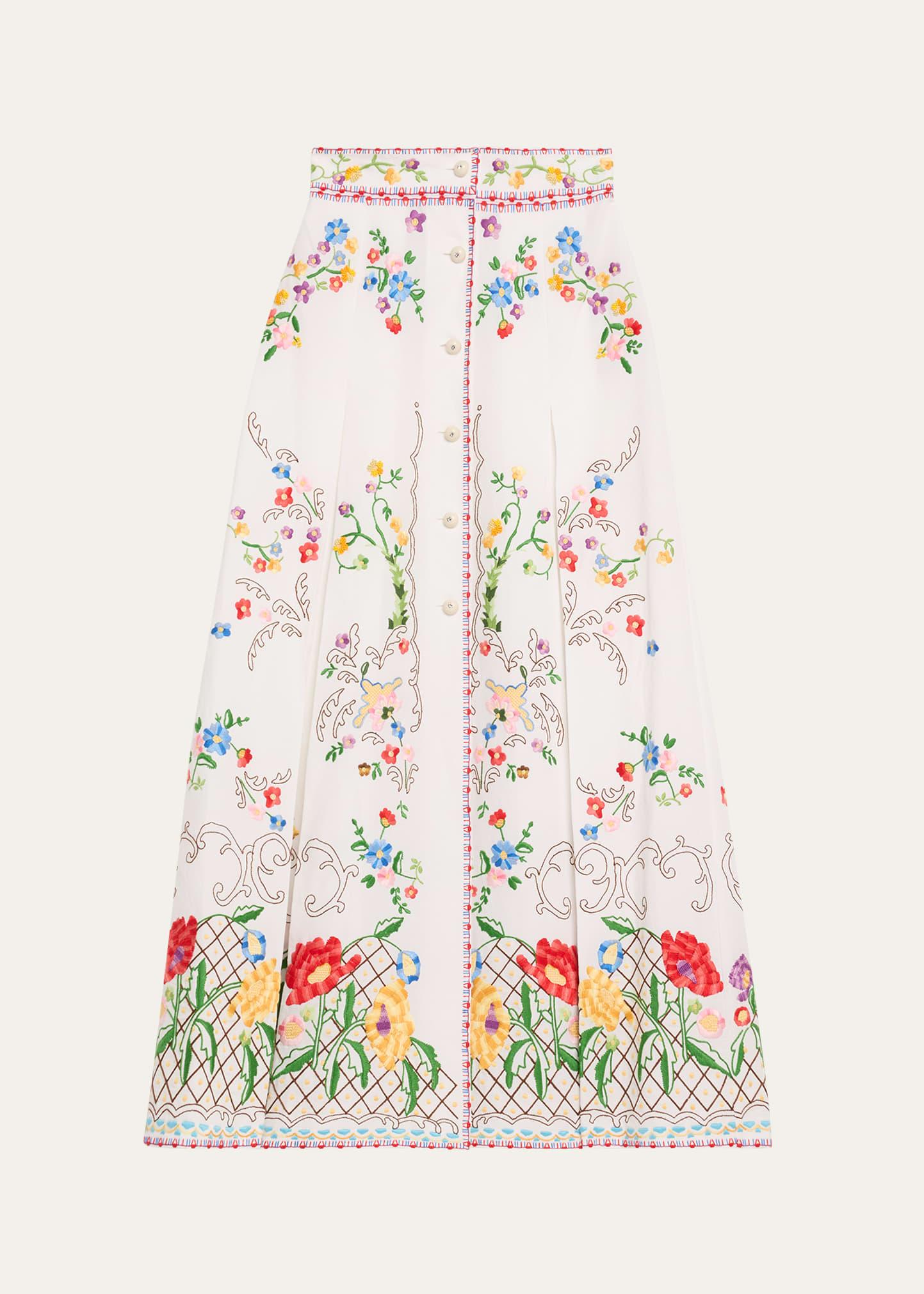 floral embroidered midi skirt