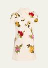 floral embroidered mini wool shift dress