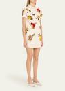 floral embroidered mini wool shift dress