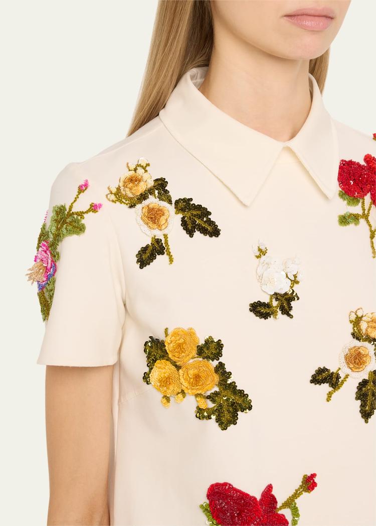 floral embroidered mini wool shift dress
