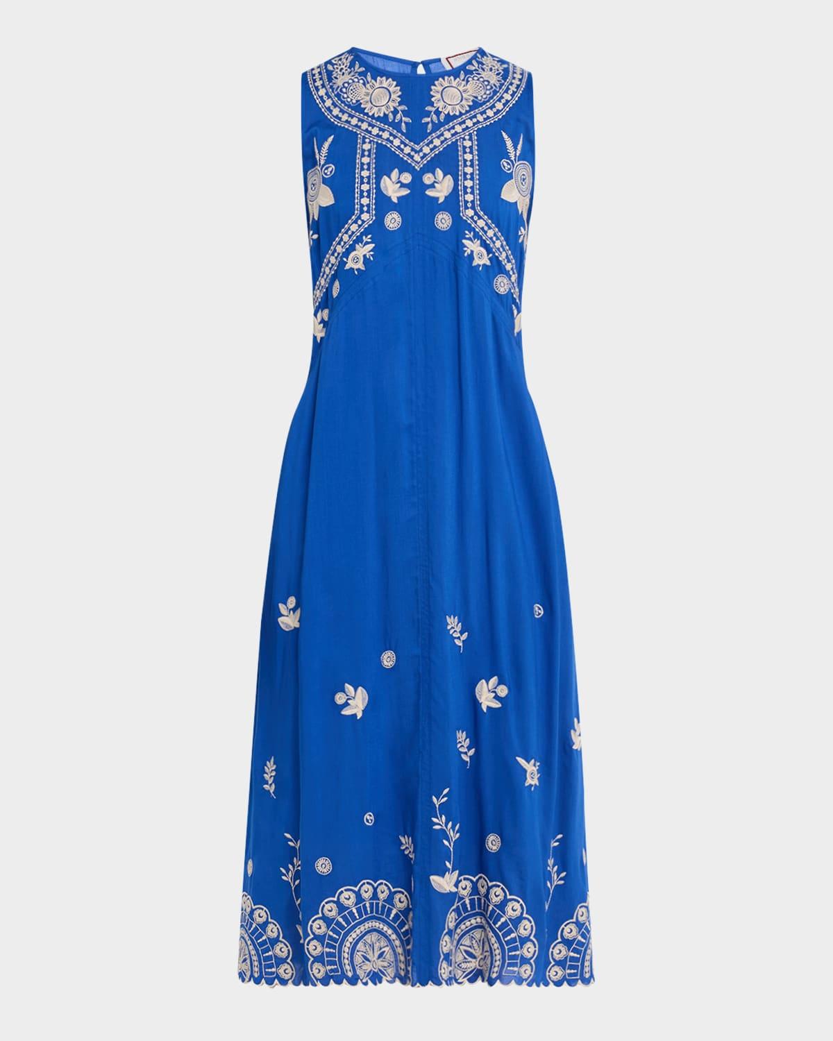 floral-embroidered modal midi dress