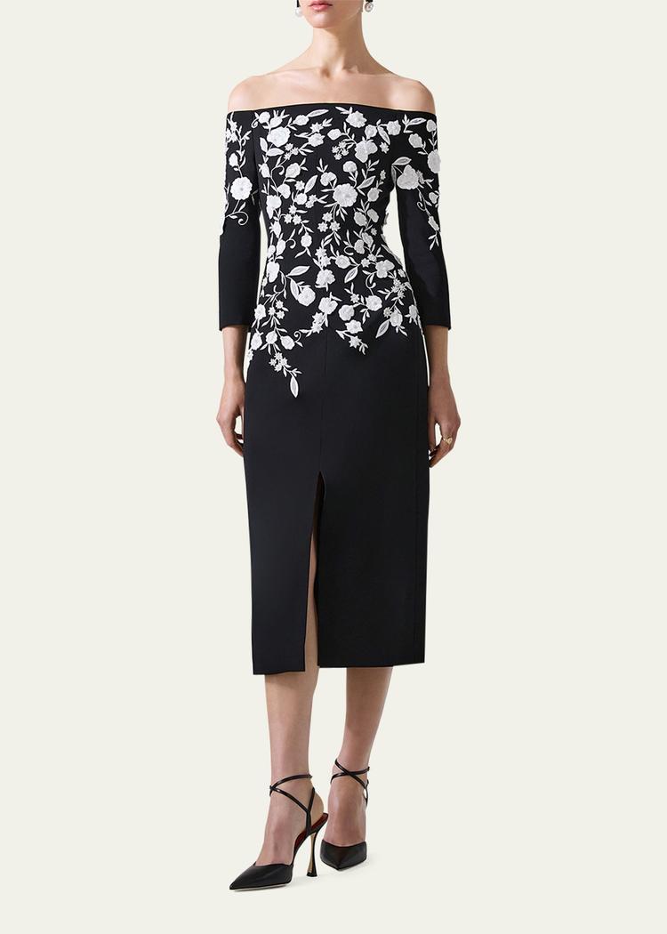 floral embroidered off-shoulder midi dress
