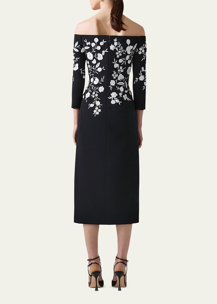floral embroidered off-shoulder midi dress
