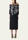floral embroidered off-shoulder midi dress