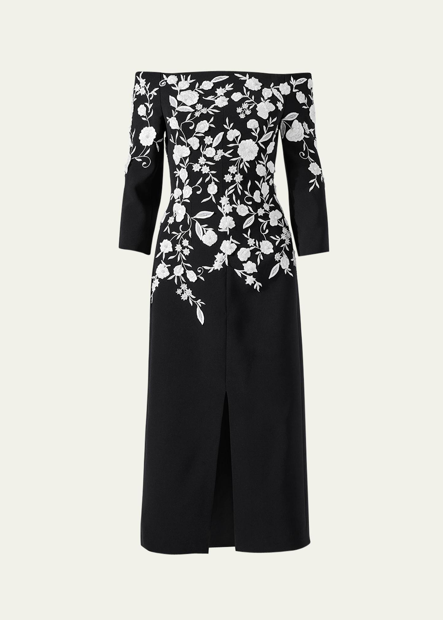 floral embroidered off-shoulder midi dress