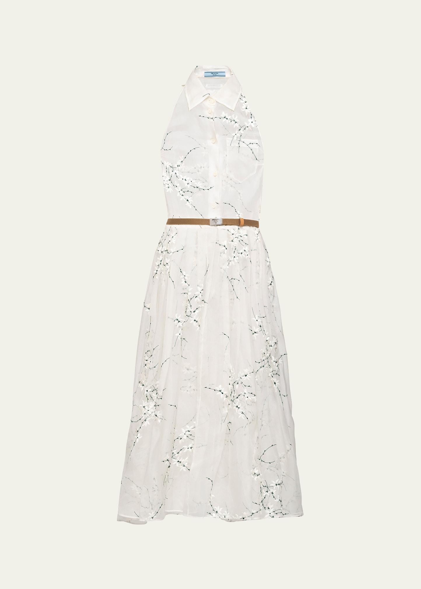 floral embroidered organza fit-flare midi dress