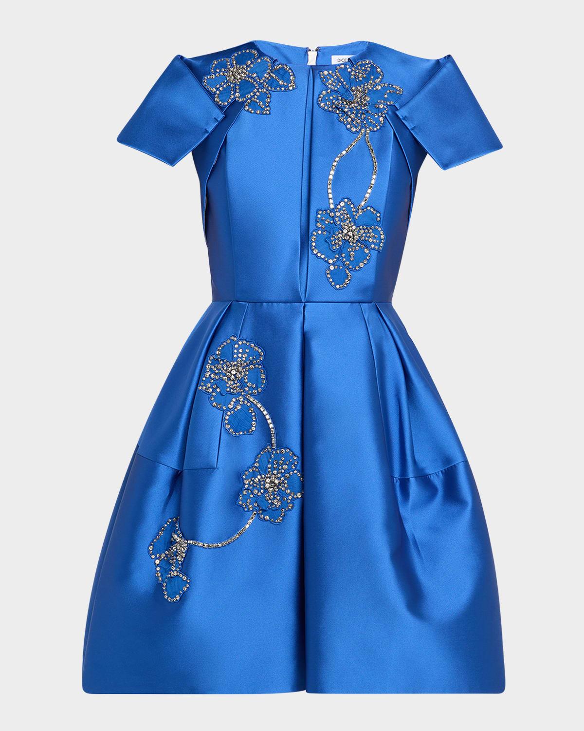 floral embroidered pleated mini dress