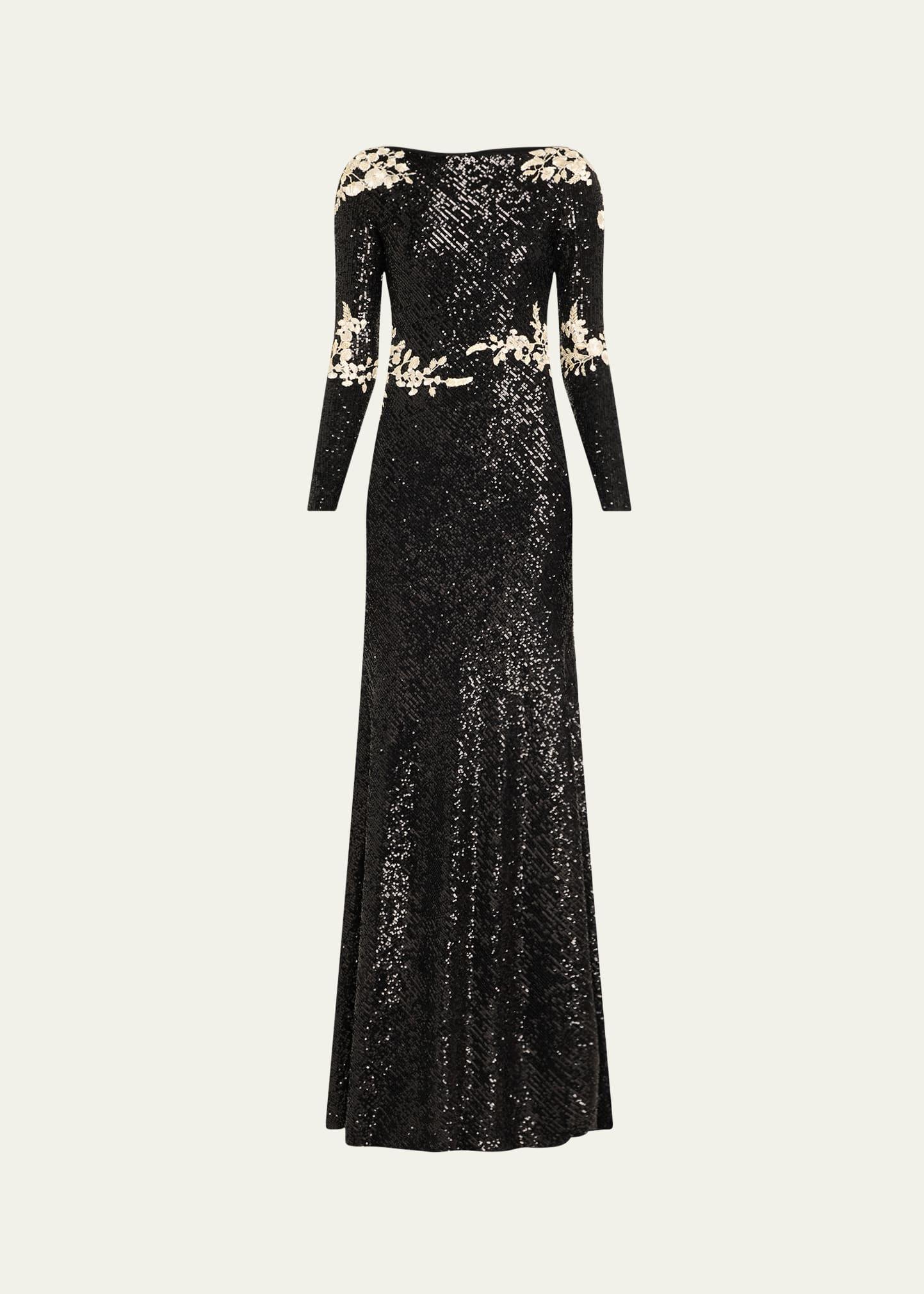 floral embroidered sequined trumpet gown