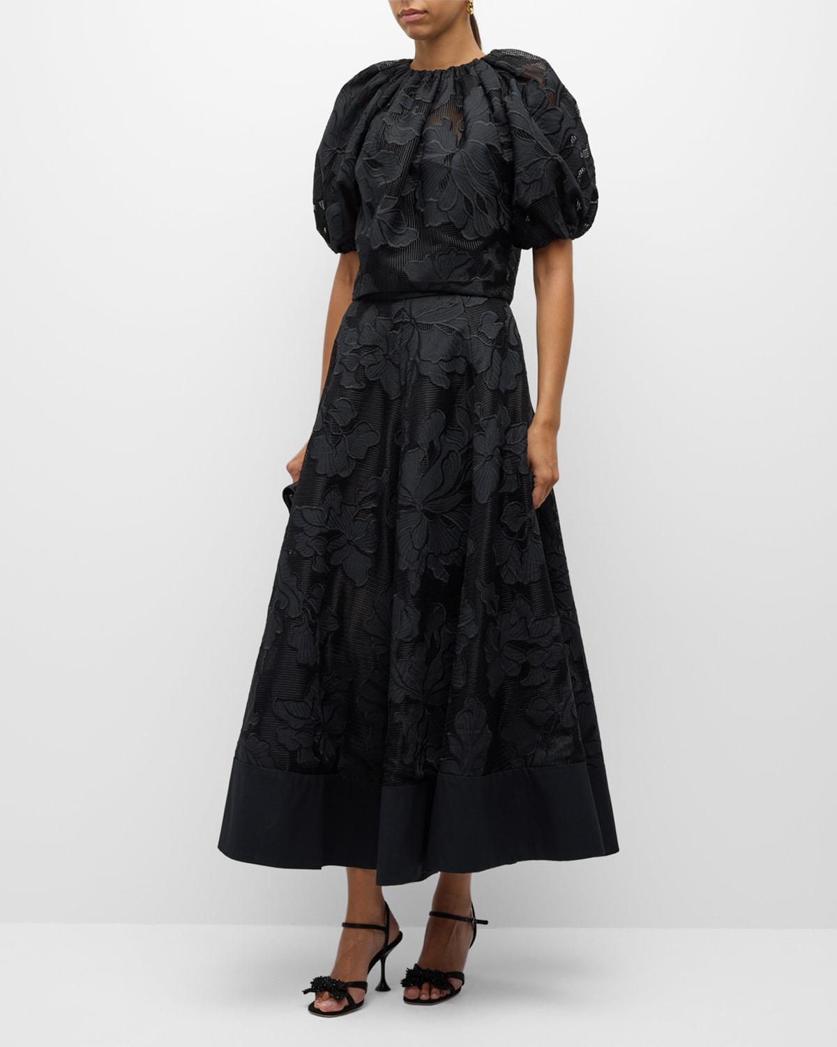 floral embroidered short-sleeve bubble top