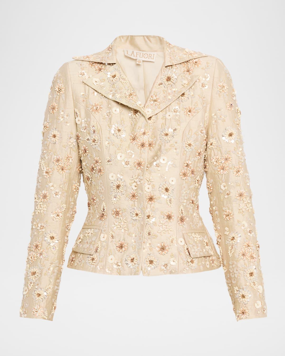 floral embroidered single-breasted silk blazer