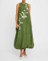 floral-embroidered sleeveless bubble midi dress