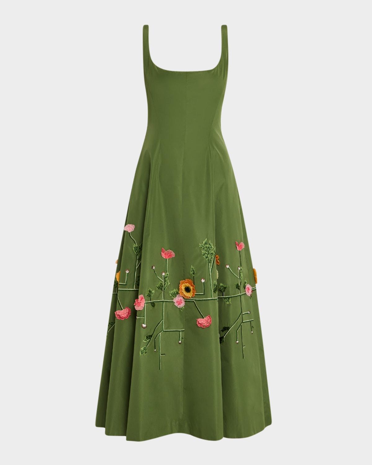 floral embroidered sleeveless midi dress