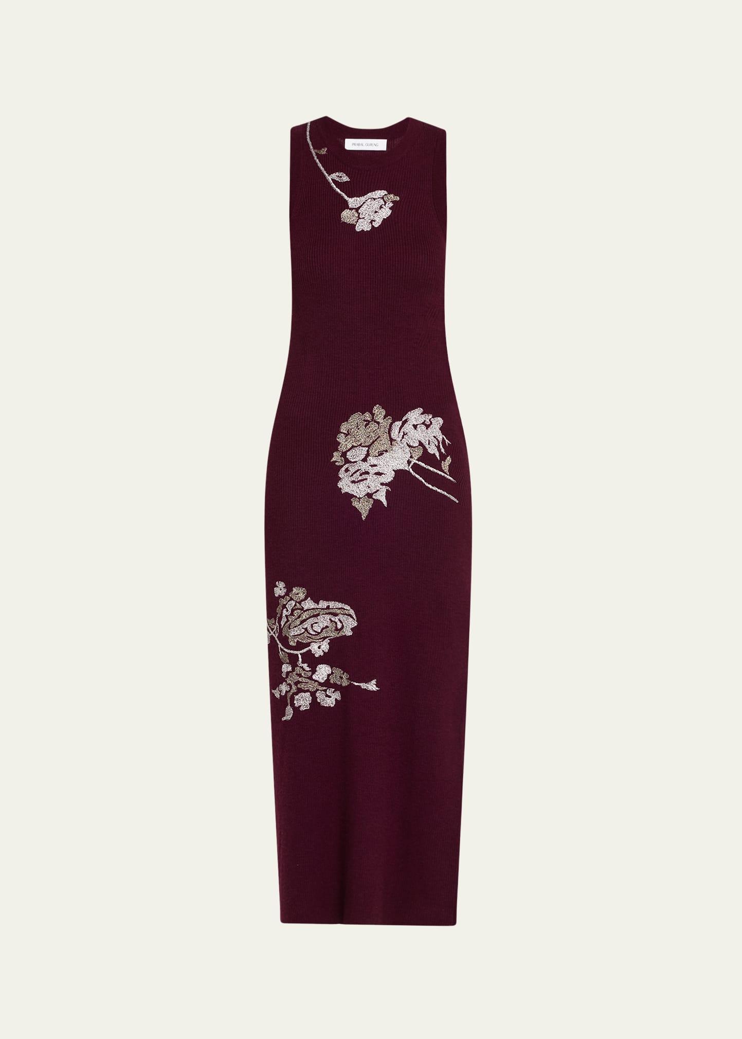 floral embroidered sleeveless rib midi dress