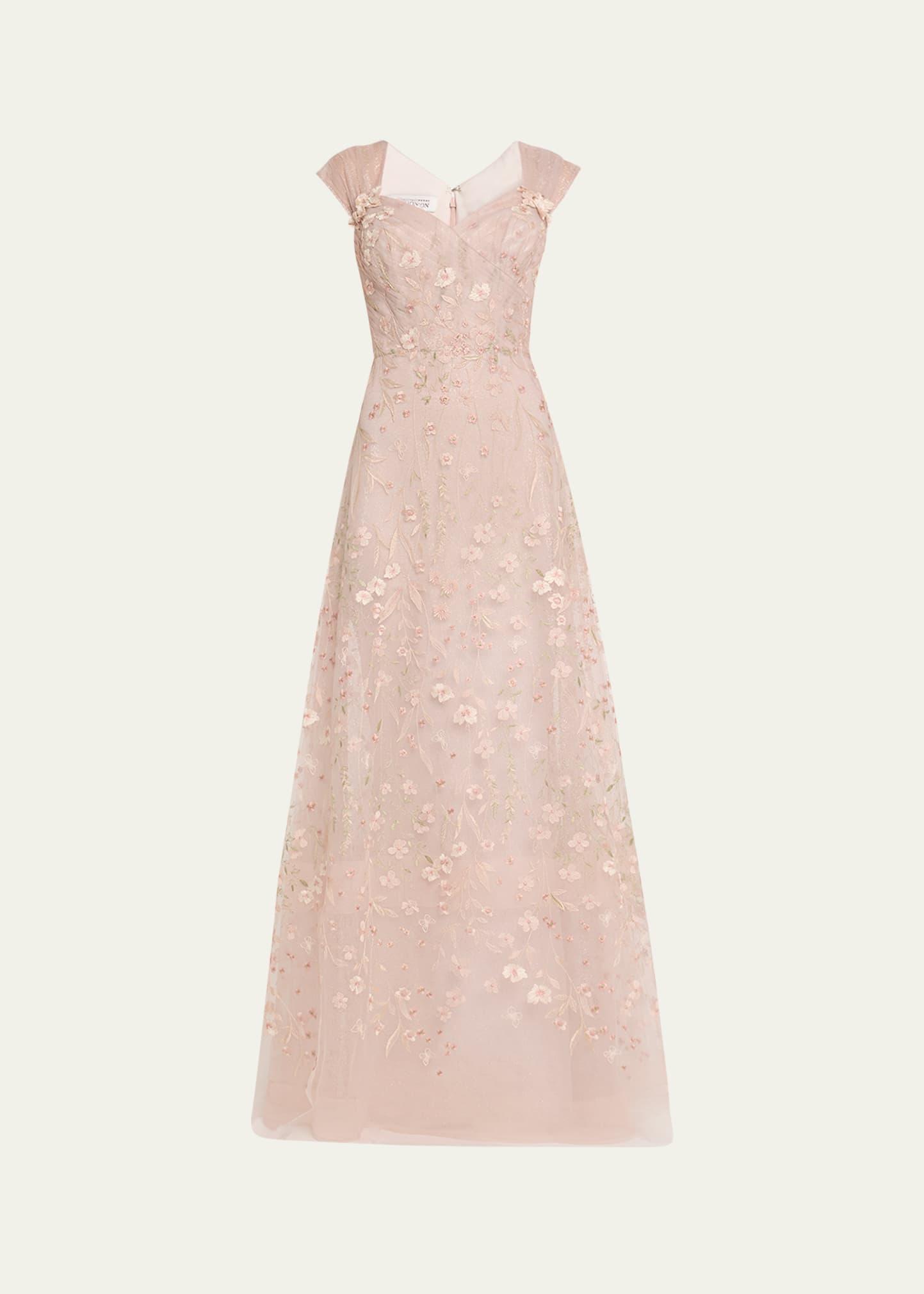 floral-embroidered tulle gown