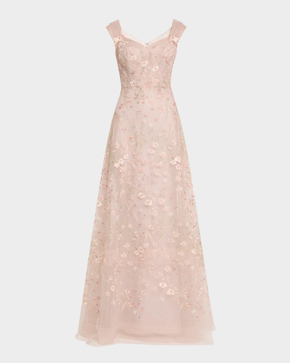 floral-embroidered tulle gown