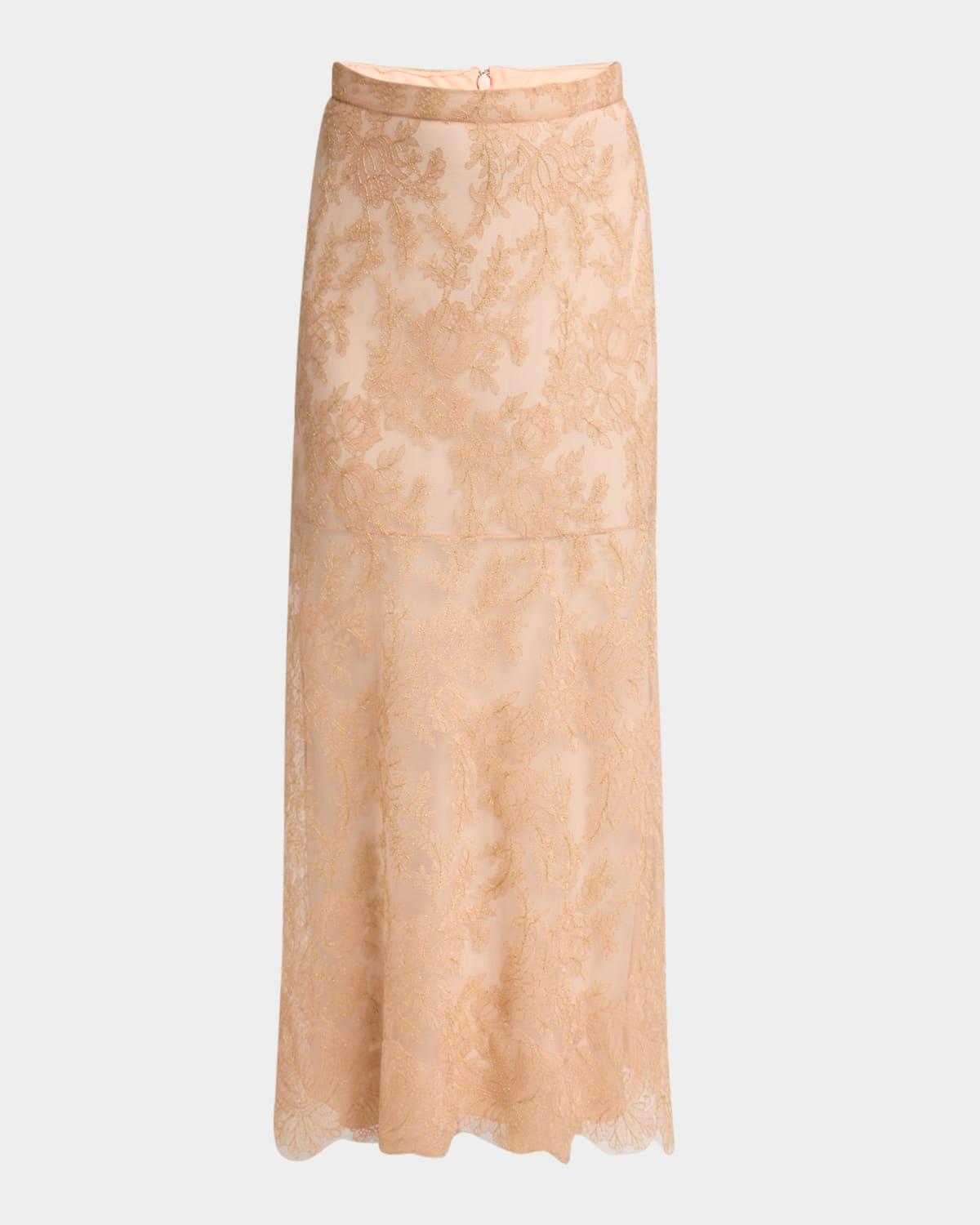 floral embroidered tulle midi skirt
