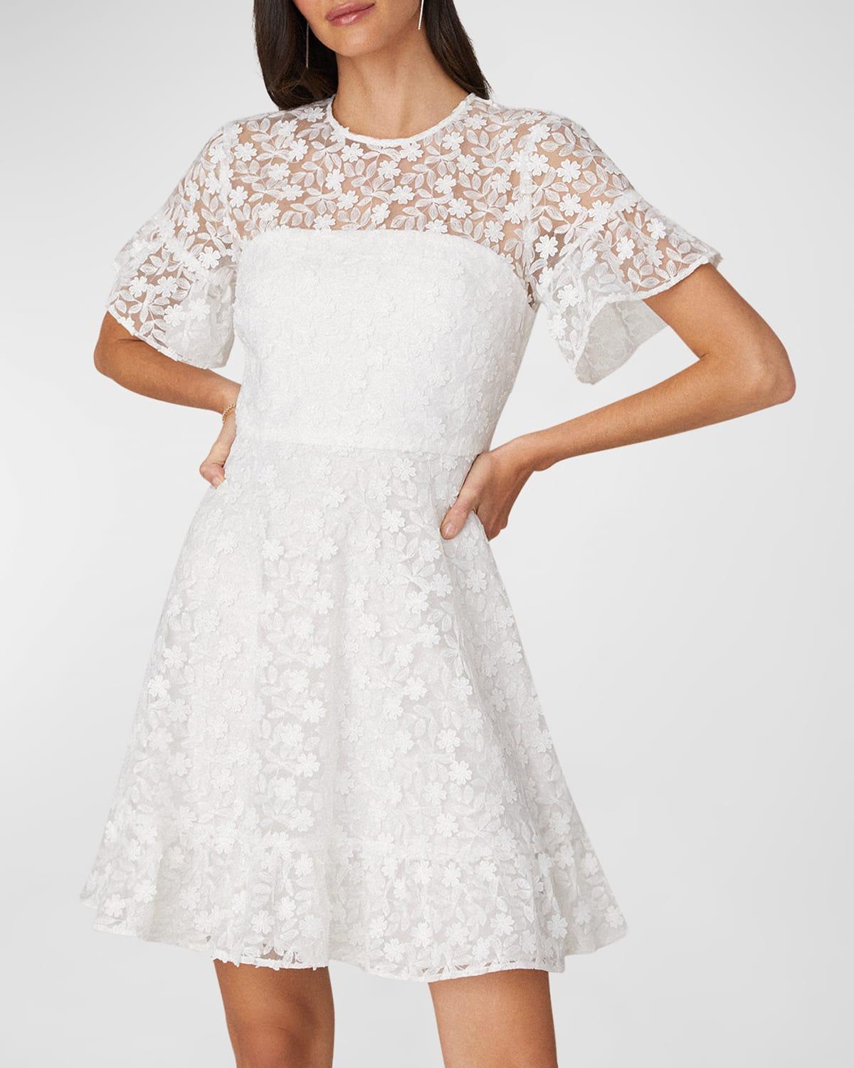 floral-embroidered tulle mini dress