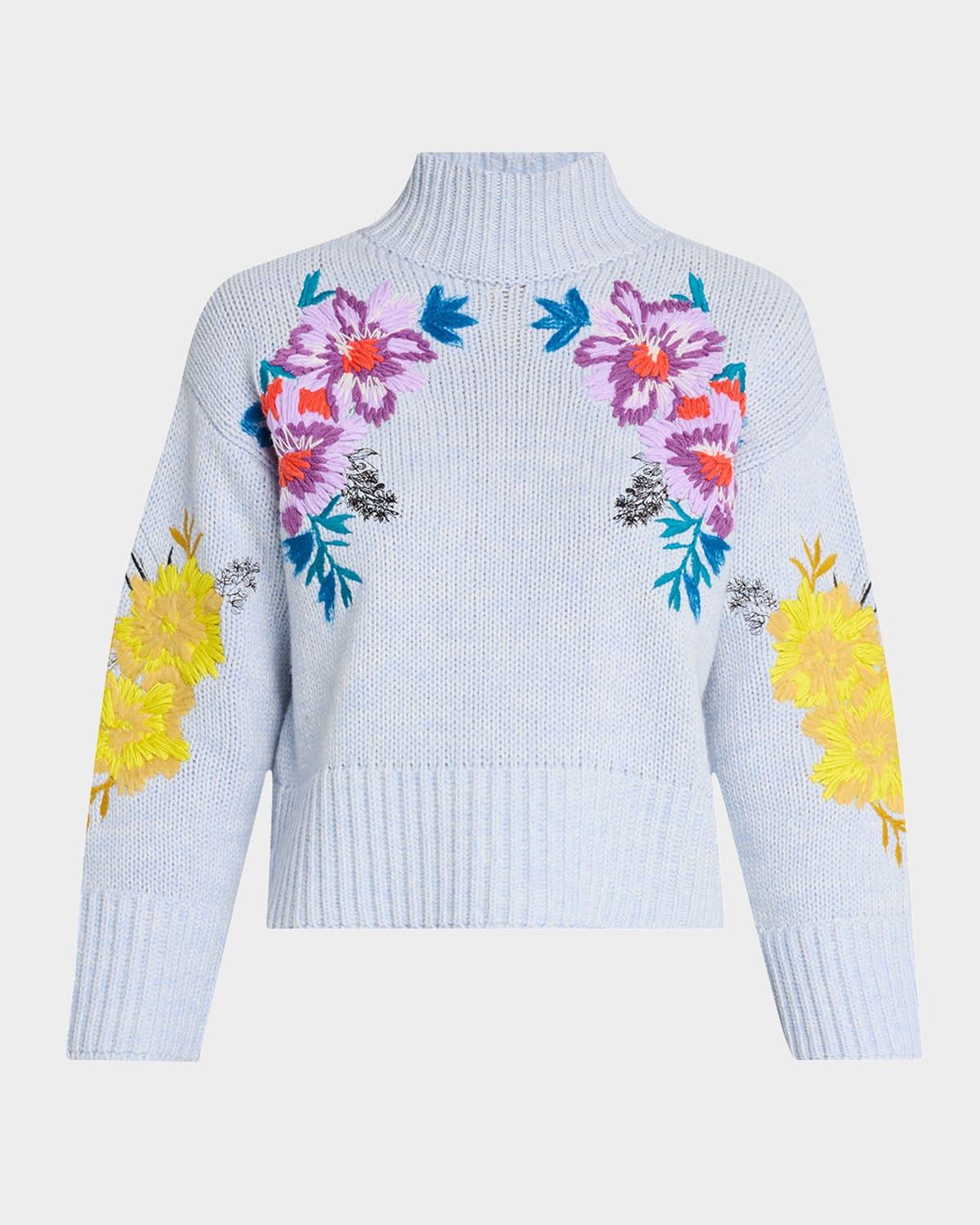floral embroidered wool-cashmere turtleneck sweater