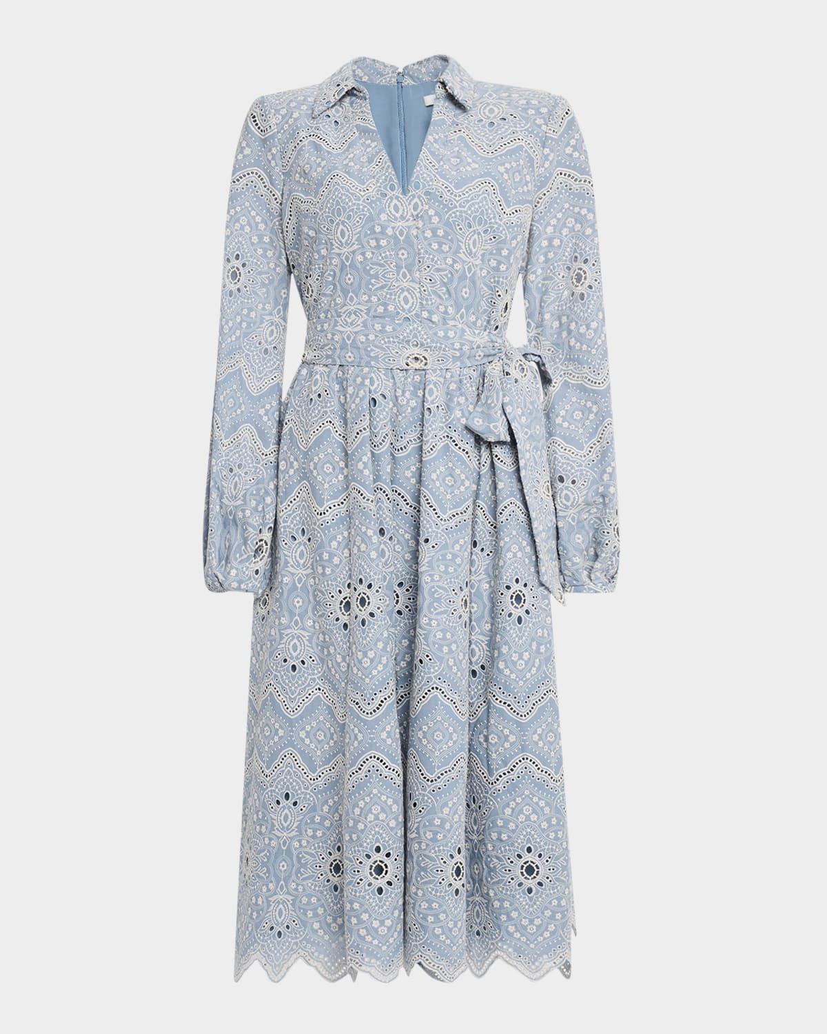 floral eyelet-embroidered midi dress