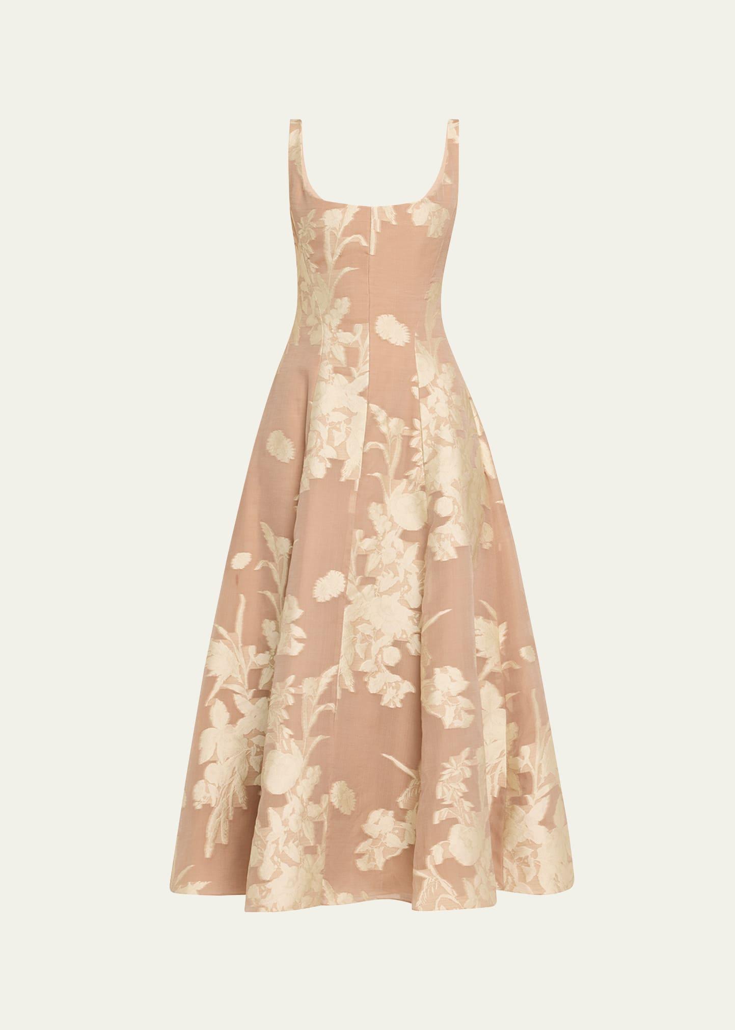 floral fil coupe paneled sleeveless midi dress