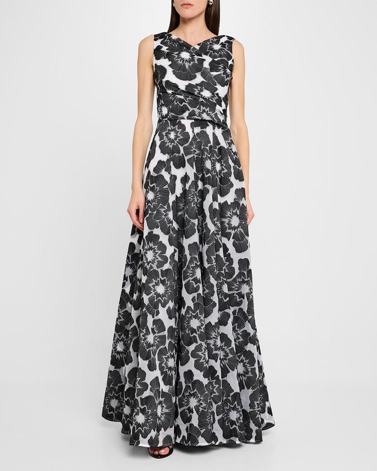 floral firecracker organdi jacquard sleeveless gown