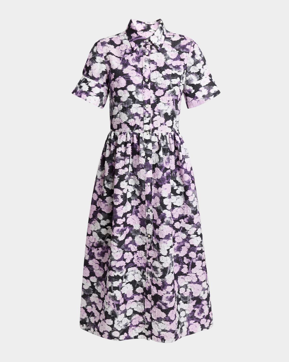 floral fit-flare short sleeve midi shirtdress